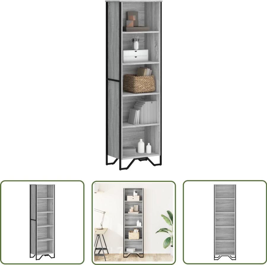 The Living Store Boekenkast 50x31x169 cm bewerkt hout grijs sonoma eikenkleurig Boekenkast Houten Boekenkast Grijze Boekenkast Boekenplank Opslagoplossing