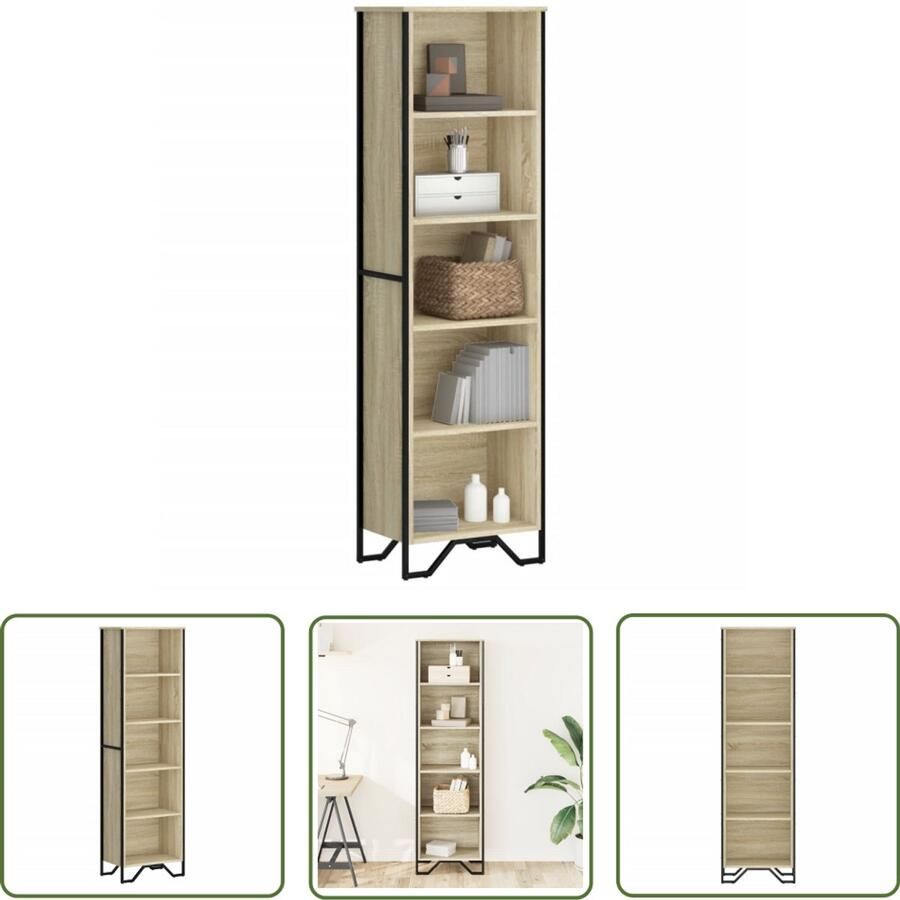 The Living Store Boekenkast 50x31x169 cm bewerkt hout sonoma eikenkleurig Boekenkast Houten Boekenkast Modern Design Eiken Kleur Bibliotheekkast