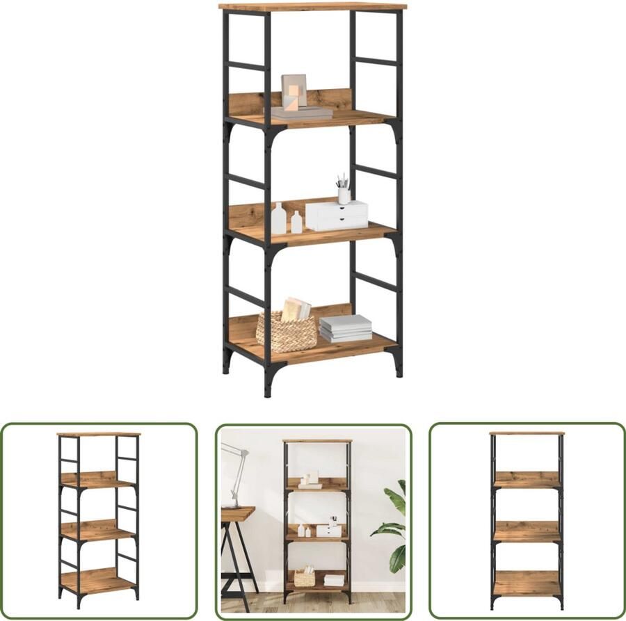 The Living Store Boekenkast 50x33x117 5 cm bewerkt hout artisanaal eikenkleur Boekenkast Houten Boekenkast Eiken Boekenkast Opbergkast Bibliotheekkast