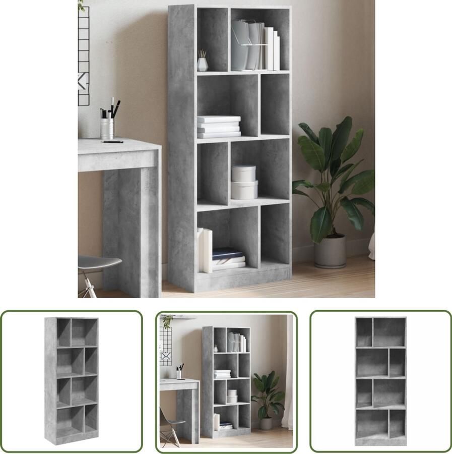 The Living Store Boekenkast 57x28 5x141 cm bewerkt hout betongrijs Boekenkast Houten Boekenkast Grijze Boekenkast Opbergkast Interieurdecoratie