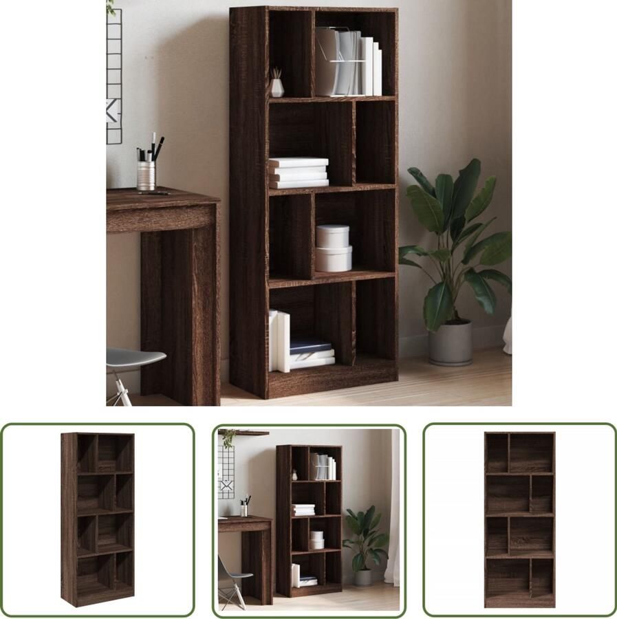 The Living Store Boekenkast 57x28 5x141 cm bewerkt hout bruin eikenkleurig Boekenkast Houten Boekenkast Bruine Boekenkast Vintage Boekenkast Opbergkast