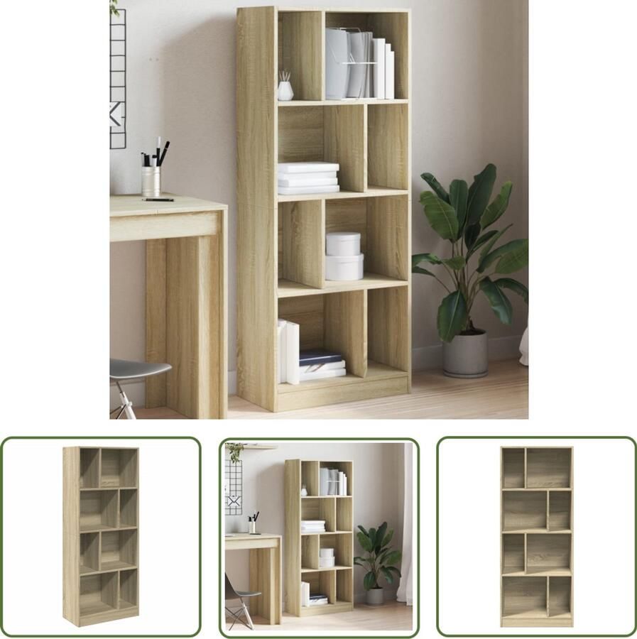 The Living Store Boekenkast 57x28 5x141 cm bewerkt hout sonoma eikenkleurig Boekenkast Houten Boekenkast Boekenplank Opslagruimte Salontafel