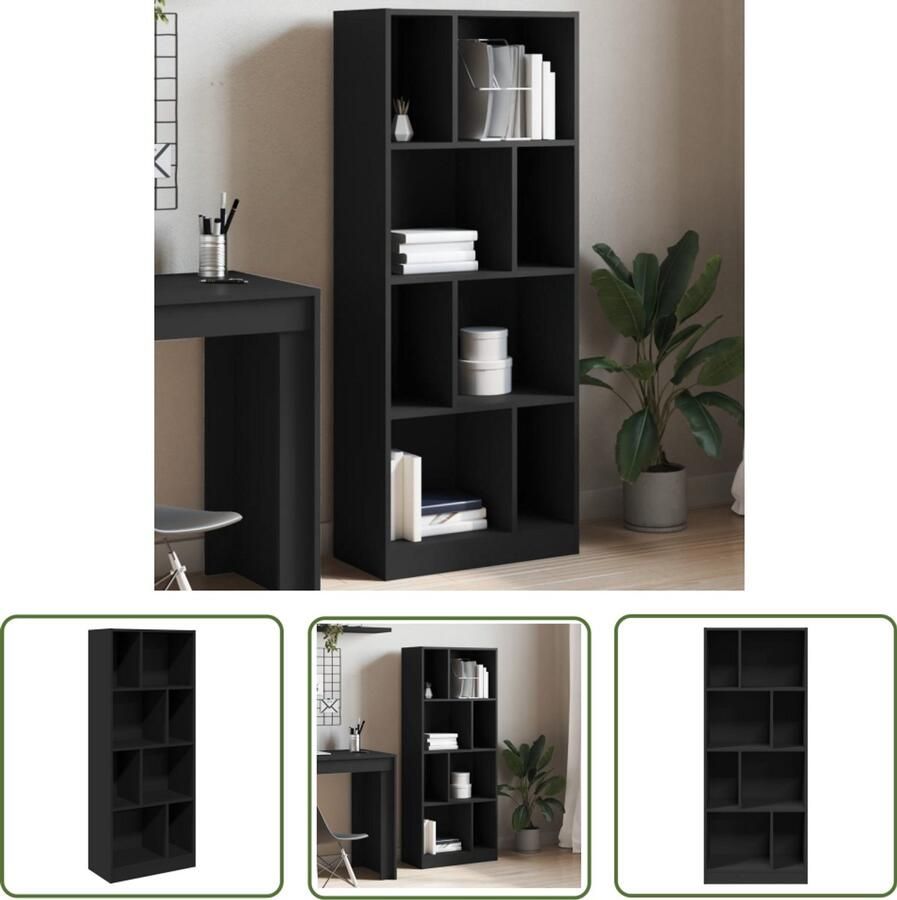 The Living Store Boekenkast 57x28 5x141 cm bewerkt hout zwart Boekenkast Houten Boekenkast Opbergkast Bibliotheekkast Zwarte Boekenkast