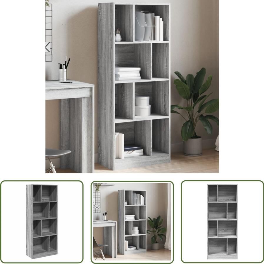 The Living Store Boekenkast 57x28 5x141cm bewerkt hout grijs sonoma eikenkleurig Boekenkast Houten Boekenkast Grijze Boekenkast Sonoma Eiken Opbergkast