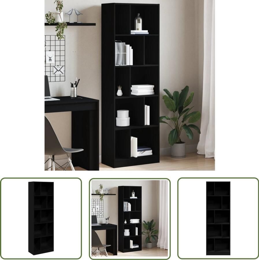 The Living Store Boekenkast 57x28 5x174 cm bewerkt hout zwart Boekenkast Houten Boekenkast Zwarte Boekenkast Opbergkast Bibliotheekkast