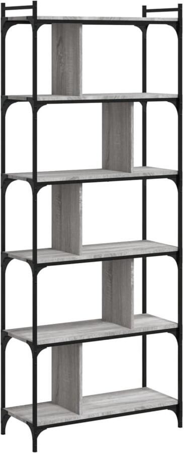 The Living Store Boekenkast Grijs Sonoma Eiken 76 x 32 x 192 cm Verstelbare Poten Metalen Frame Boekenkast Houten Boekenkast Grijze Boekenkast Boekenplank Opslagoplossing