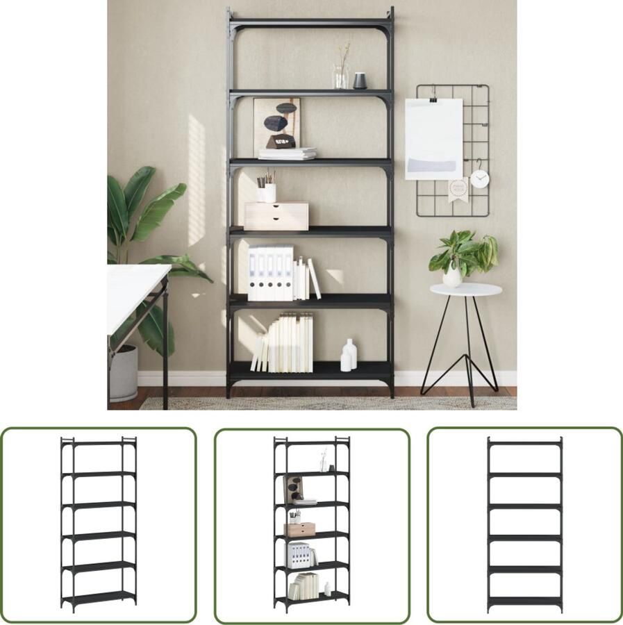 VidaXL Boekenkast 6-laags 80x30x188 cm bewerkt hout zwart Boekenkast Houten Boekenkast Zwarte Boekenkast Bibliotheekkast Opslagoplossing