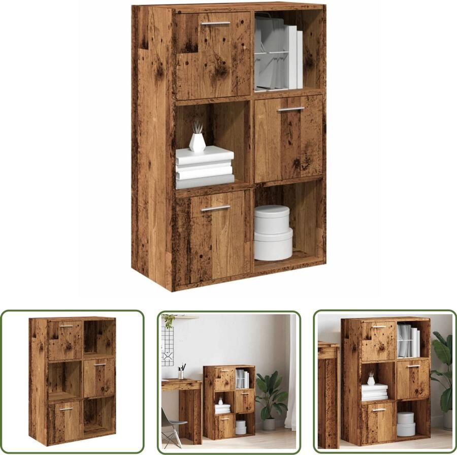 The Living Store Boekenkast 60 5x30x90 cm bewerkt hout oud houtkleurig Boekenkast Houten Boekenkast Industrieel Boekenrek Opbergkast Bibliotheek Kast