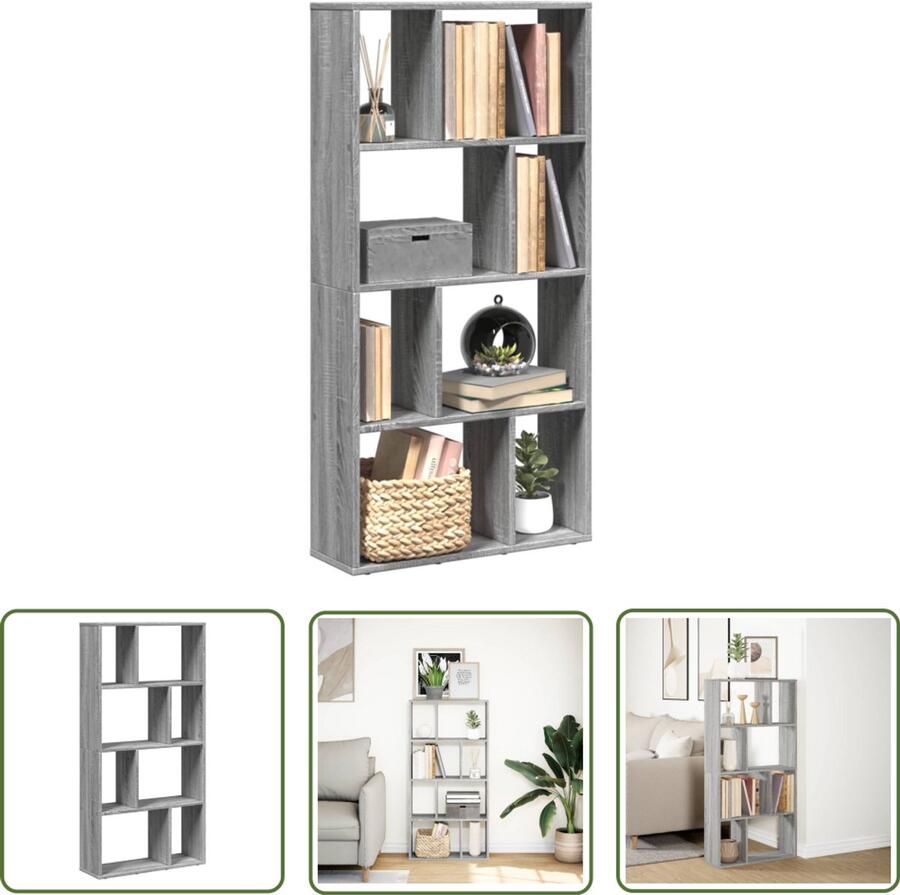 The Living Store Boekenkast 60x20x120 cm bewerkt hout grijs sonoma eikenkleurig Boekenkast Houten Boekenkast Grijze Boekenkast Boekenplank Opbergkast