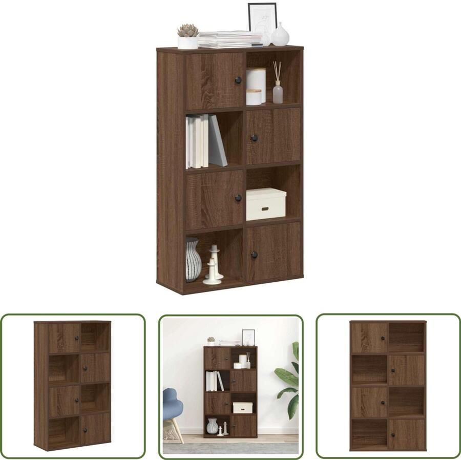 The Living Store Boekenkast 60x24x101 5 cm bewerkt hout bruin eikenkleurig Boekenkast Houten Boekenkast Bibliotheekkast Opslagkast Decoratieve Kast