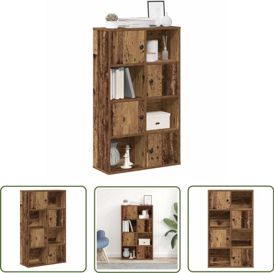 The Living Store Boekenkast 60x24x101 5 cm bewerkt hout oud houtkleurig Boekenkast Houten Boekenkast Vintage Boekenkast Bibliotheekkast Opbergkast