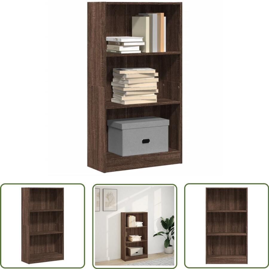 The Living Store Boekenkast 60x24x109 cm bewerkt hout bruin eikenkleurig Boekenkast Houten Boekenkast Opbergkast Bibliotheekkast Livingroom Furniture