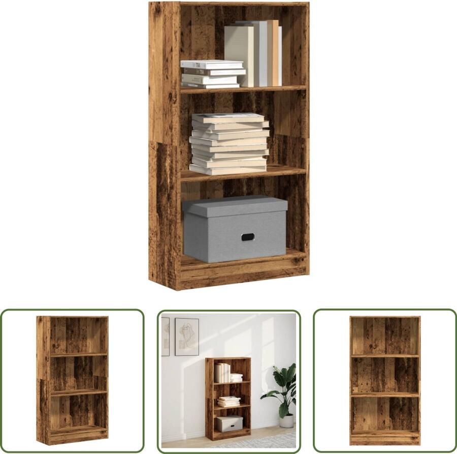 The Living Store Boekenkast 60x24x109 cm bewerkt hout oud houtkleurig Boekenkast Houten Boekenkast Vintage Boekenkast Opbergkast Bibliotheekkast