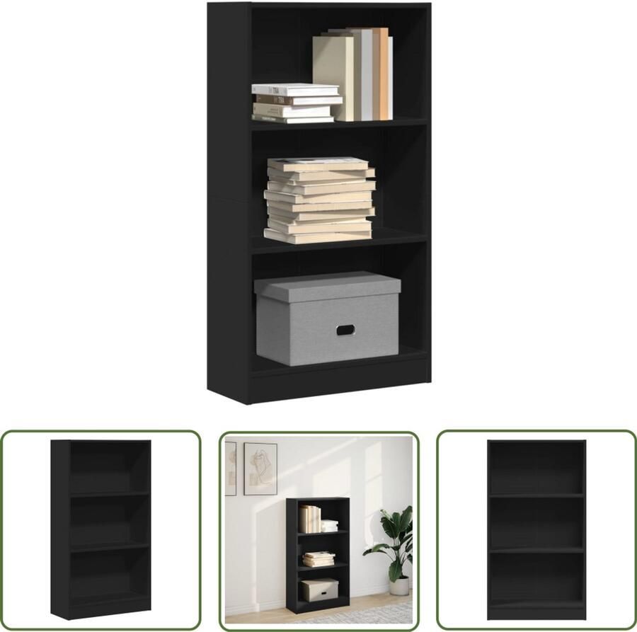 The Living Store Boekenkast 60x24x109 cm bewerkt hout zwart Boekenkast Houten Boekenkast Zwarte Boekenkast Opbergkast Bibliotheekkast
