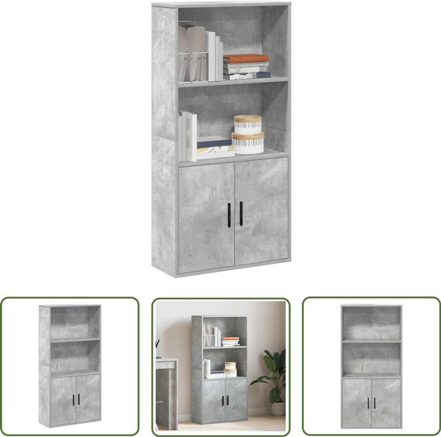 The Living Store Boekenkast 60x24x120 cm bewerkt hout betongrijs Boekenkast Houten Boekenkast Tv Meubel Opslagoplossing Meubilair