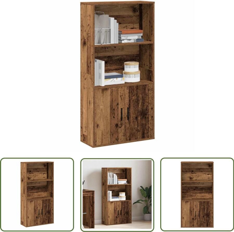 The Living Store Boekenkast 60x24x120 cm bewerkt hout oud houtkleurig Boekenkast Houten Boekenkast Vintage Boekenkast Bibliotheekkast Opslagkast