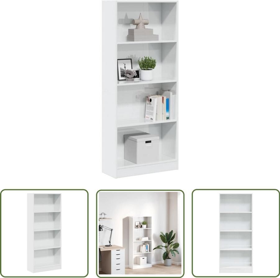 The Living Store Boekenkast 60x24x143 cm bewerkt hout hoogglans wit Boekenkast Houten Boekenkast Bibliotheekkast Opbergkast Livingroom Furniture