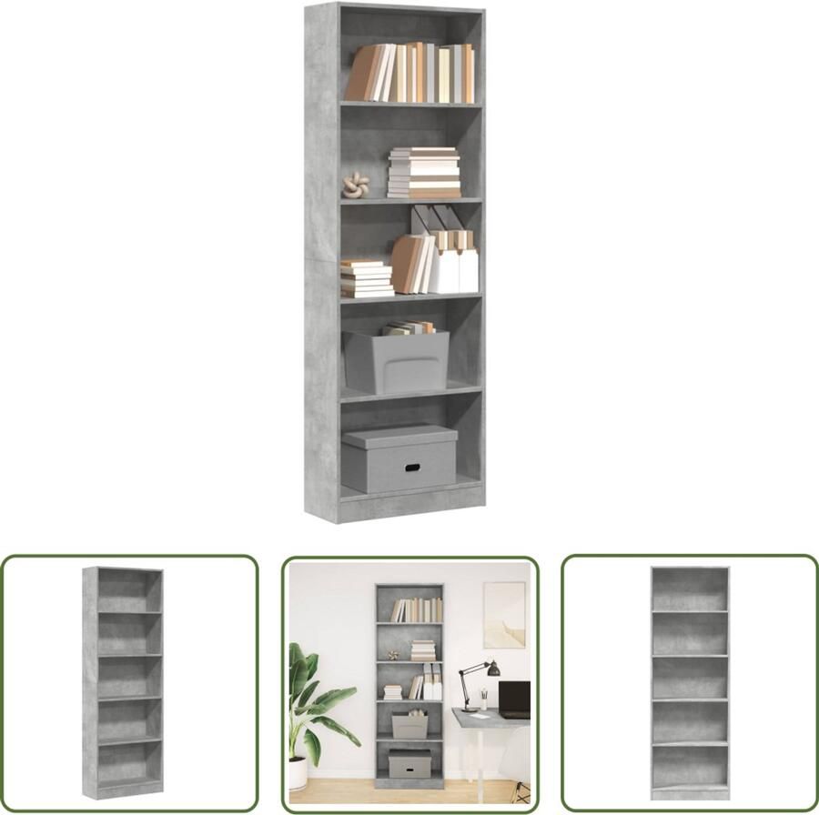 The Living Store Boekenkast 60x24x176 cm bewerkt hout betongrijs Boekenkast Houten Boekenkast Opbergkast Bibliotheekkast Livingroom Furniture