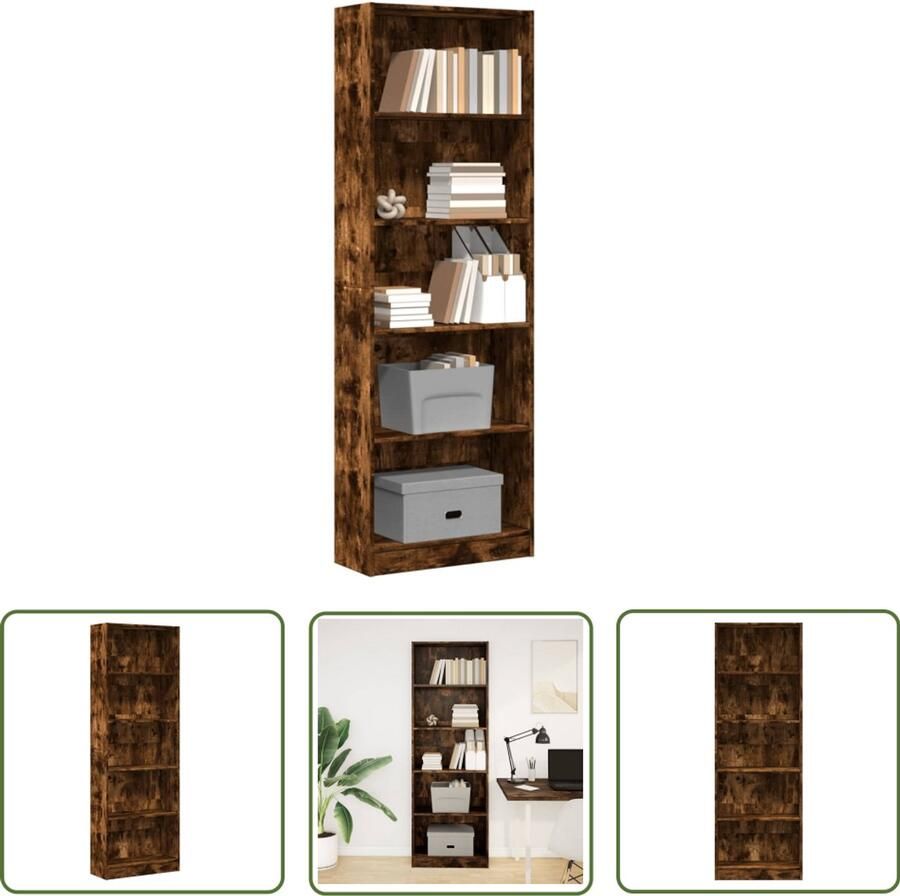The Living Store Boekenkast 60x24x176 cm bewerkt hout gerookt eikenkleurig Boekenkast Houten Boekenkast Opbergkast Bibliotheekkast Vintage Boekenkast
