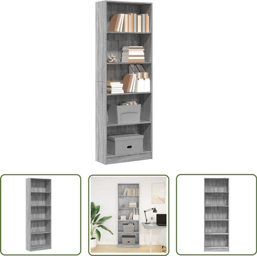 The Living Store Boekenkast 60x24x176 cm bewerkt hout grijs sonoma eikenkleurig Boekenkast Houten Boekenkast Grijze Boekenkast Opbergkast Salontafel