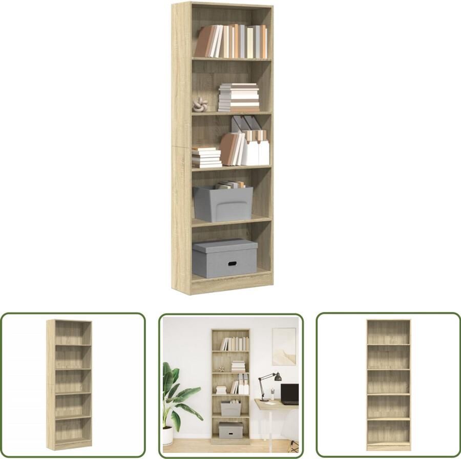 The Living Store Boekenkast 60x24x176 cm bewerkt hout sonoma eikenkleurig Boekenkast Houten Boekenkast Opbergkast Salontafel Tv Tafel