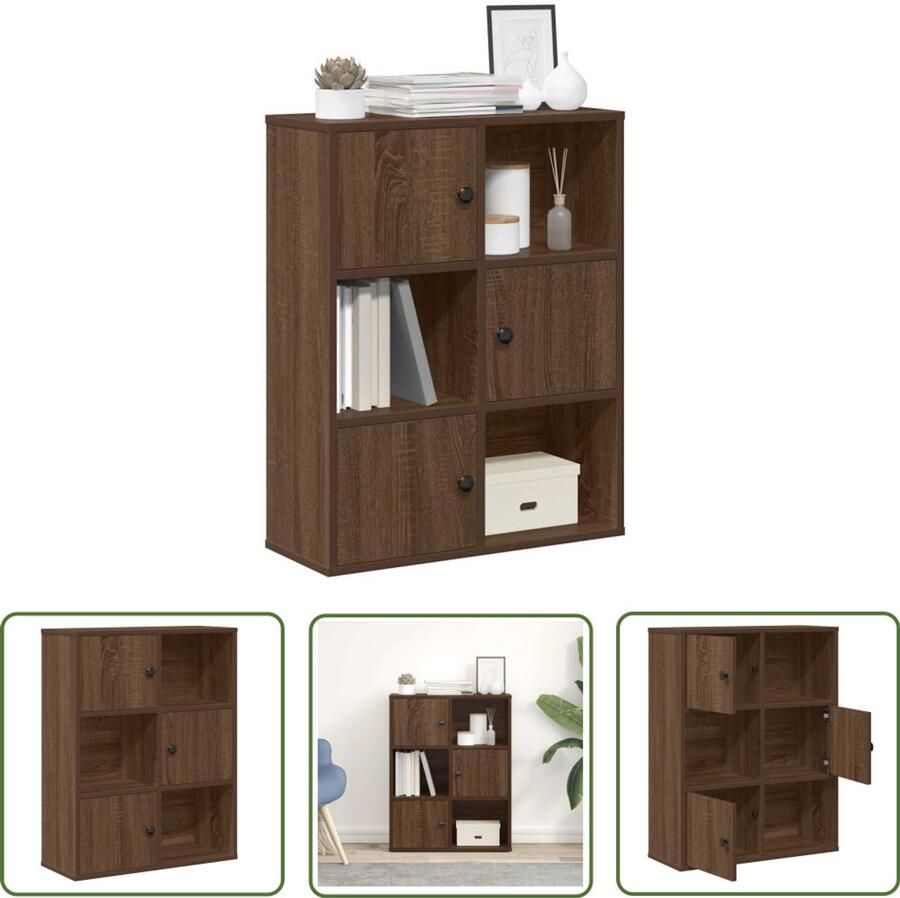 The Living Store Boekenkast 60x24x76 5 cm bewerkt hout bruin eikenkleurig Boekenkast Houten Boekenkast Bibliotheekkast Opslagoplossing Woonaccessoires