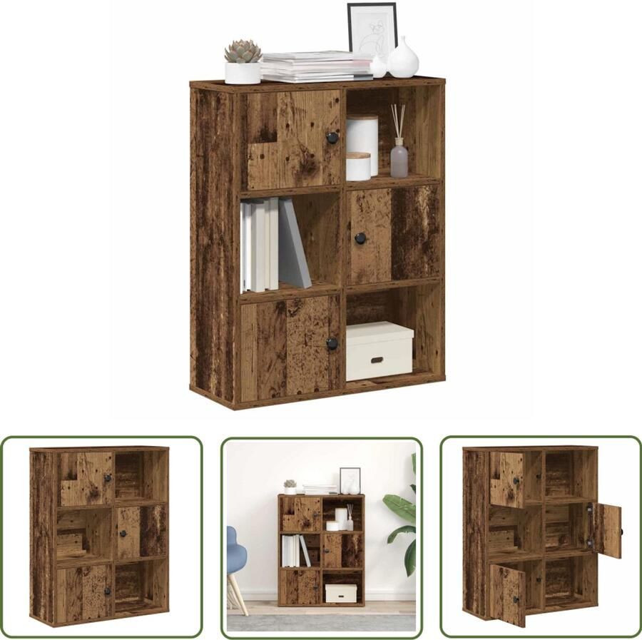 The Living Store Boekenkast 60x24x76 5 cm bewerkt hout oud houtkleurig Boekenkast Houten Boekenkast Vintage Boekenkast Bibliotheekkast Opslagkast