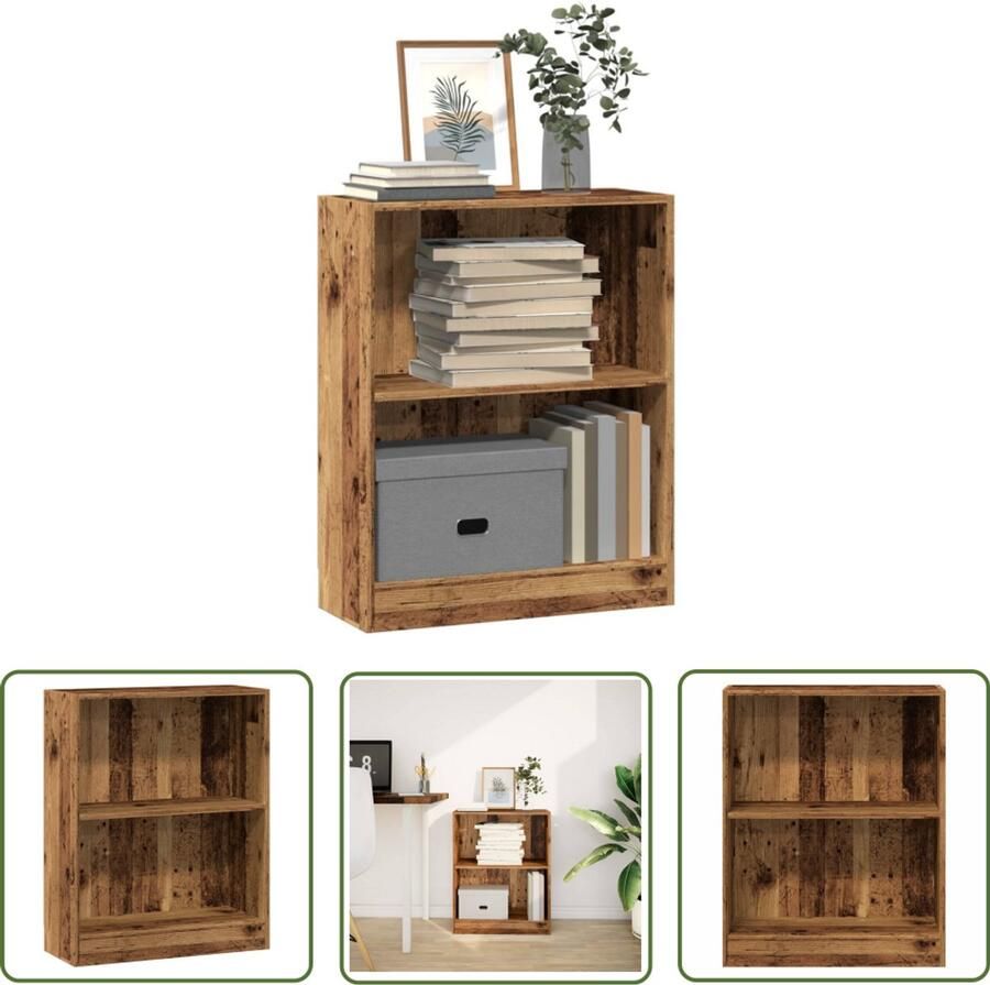 The Living Store Boekenkast 60x24x76 cm bewerkt hout oud houtkleurig Boekenkast Houten Boekenkast Opbergkast Bibliotheekkast Vintage Boekenkast