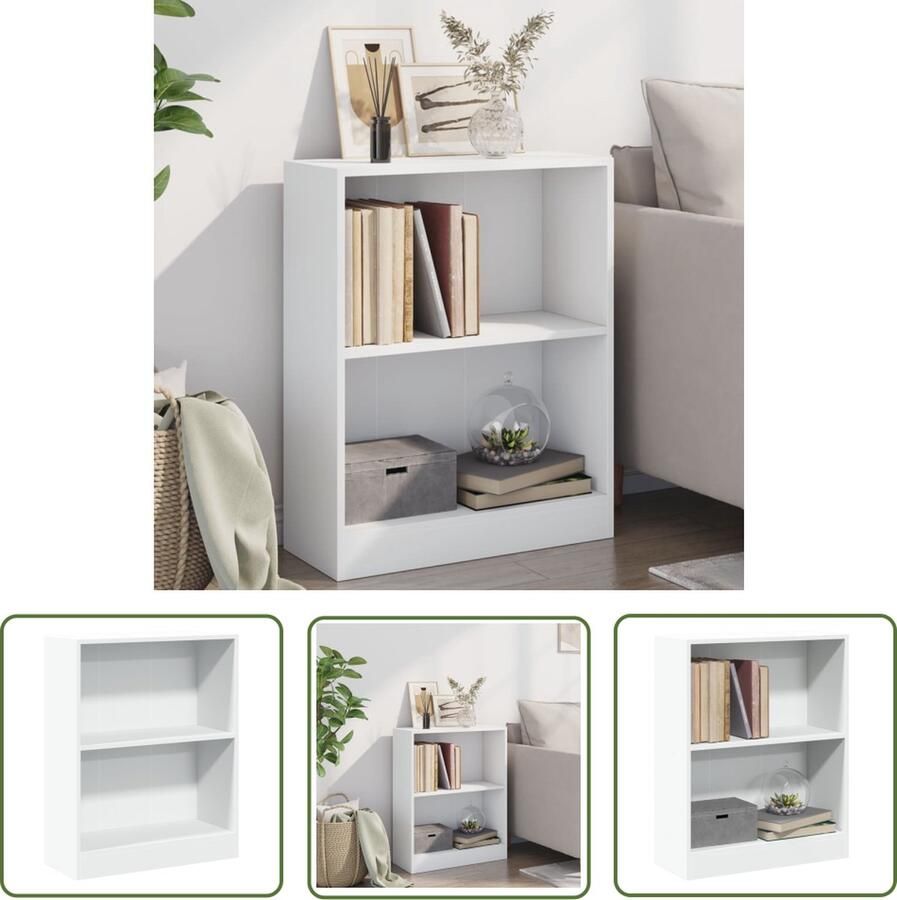 The Living Store Boekenkast 2-laags Wit 60 x 24 x 74.5 cm Duurzaam en stabiel Boekenkast Houten Boekenkast Boekenplank Bibliotheek Opslagkast - Foto 2