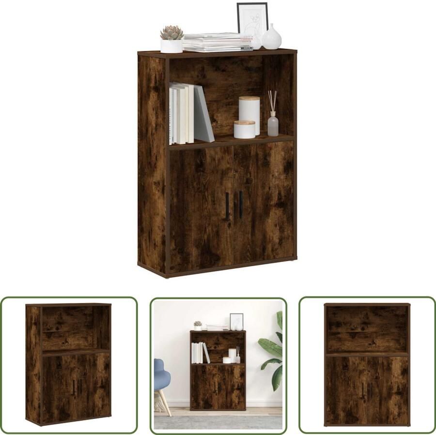 The Living Store Boekenkast 60x24x85 cm bewerkt hout gerookt eikenkleurig Boekenkast Houten Boekenkast Opbergkast Bibliotheekkast Decoratie