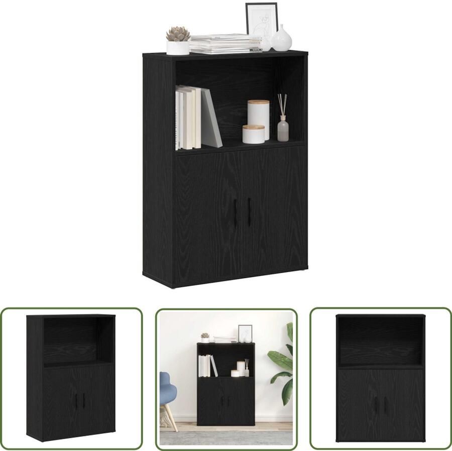 The Living Store Boekenkast 60x24x85 cm bewerkt hout zwart eikenkleurig Boekenkast Houten Boekenkast Zwarte Boekenkast Opbergkast Bibliotheekkast