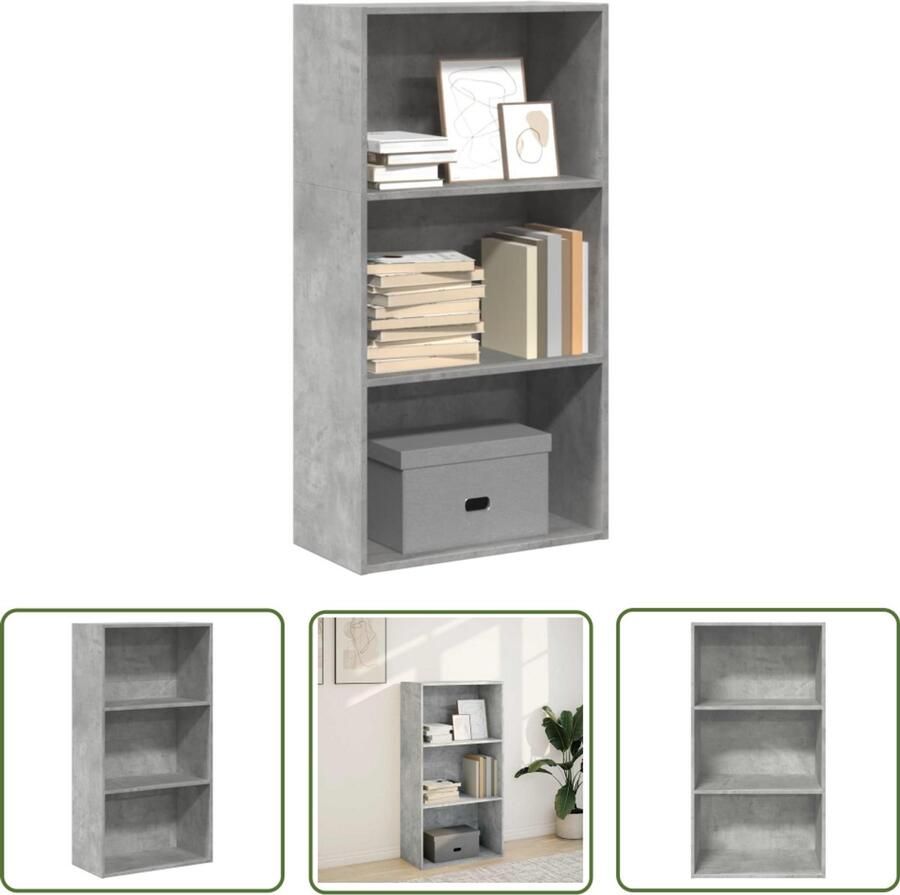 The Living Store Boekenkast 60x30x114 cm bewerkt hout betongrijs Boekenkast Houten Boekenkast Opbergkast Bibliotheekkast Tv Stand