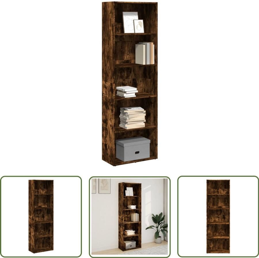 The Living Store Boekenkast 60x30x189 cm bewerkt hout gerookt eikenkleurig Boekenkast Houten Boekenkast Opbergkast Bibliotheekkast Livingroom Furniture
