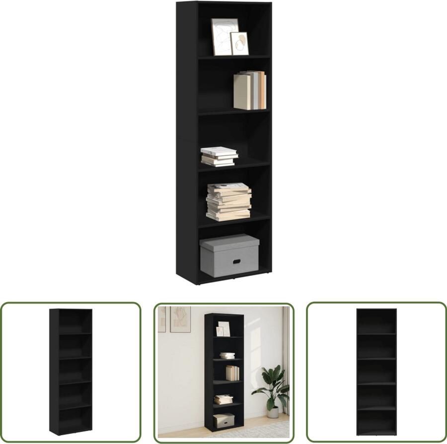 The Living Store Boekenkast 60x30x189 cm bewerkt hout zwart Boekenkast Houten Boekenkast Opbergkast Bibliotheekkast Tv Meubel