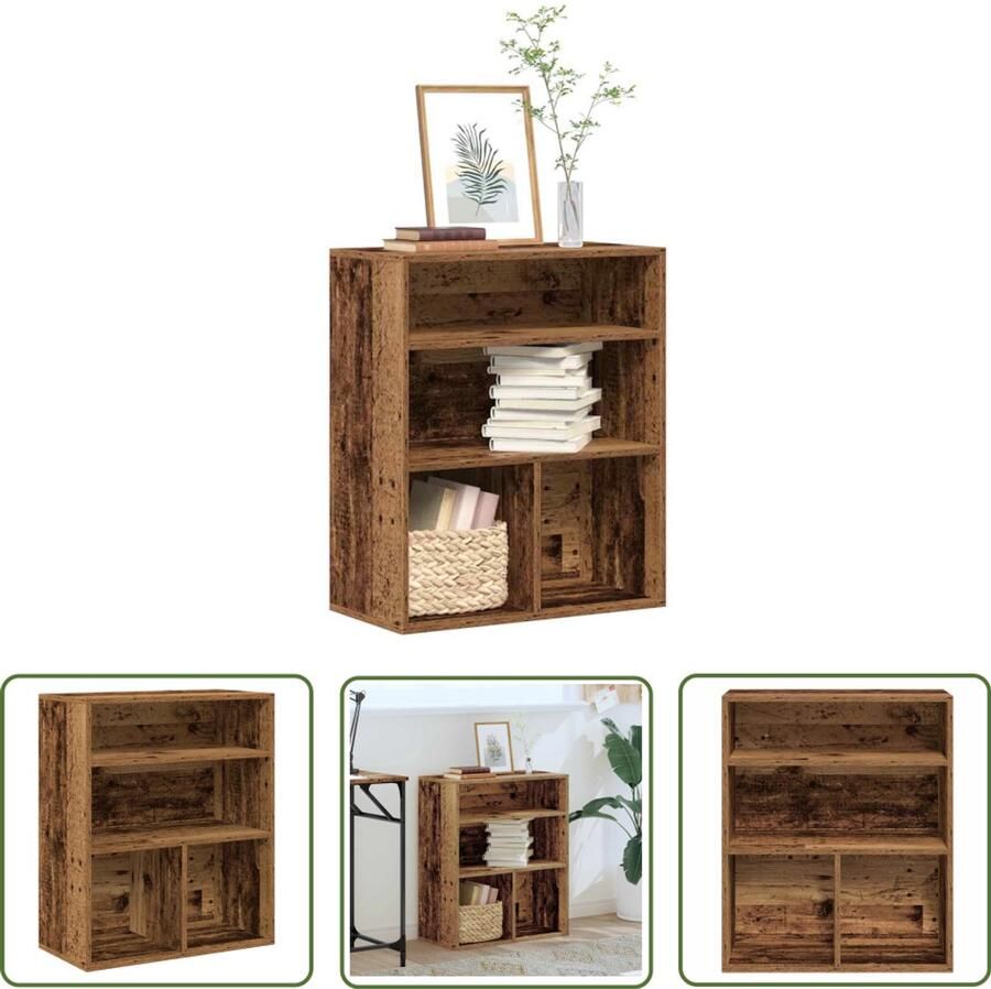 The Living Store Boekenkast 60x30x71 5 cm bewerkt hout oud houtkleurig Boekenkast Houten Boekenkast Vintage Boekenkast Bibliotheekkast Opslagruimte