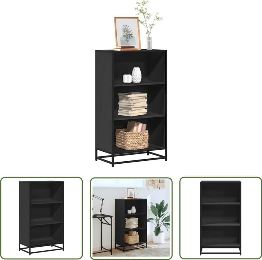 The Living Store Boekenkast 60x35x107 5 cm bewerkt hout zwart Boekenkast Houten Boekenkast Zwarte Boekenkast Industriële Boekenkast Opbergkast