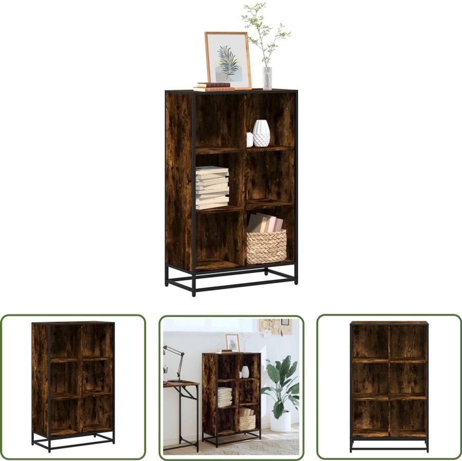The Living Store Boekenkast 65 5x33x107 5 cm bewerkt hout gerookt eikenkleurig Boekenkast Houten Boekenkast Industrieel Boekenrek Opbergkast Bibliotheekkast