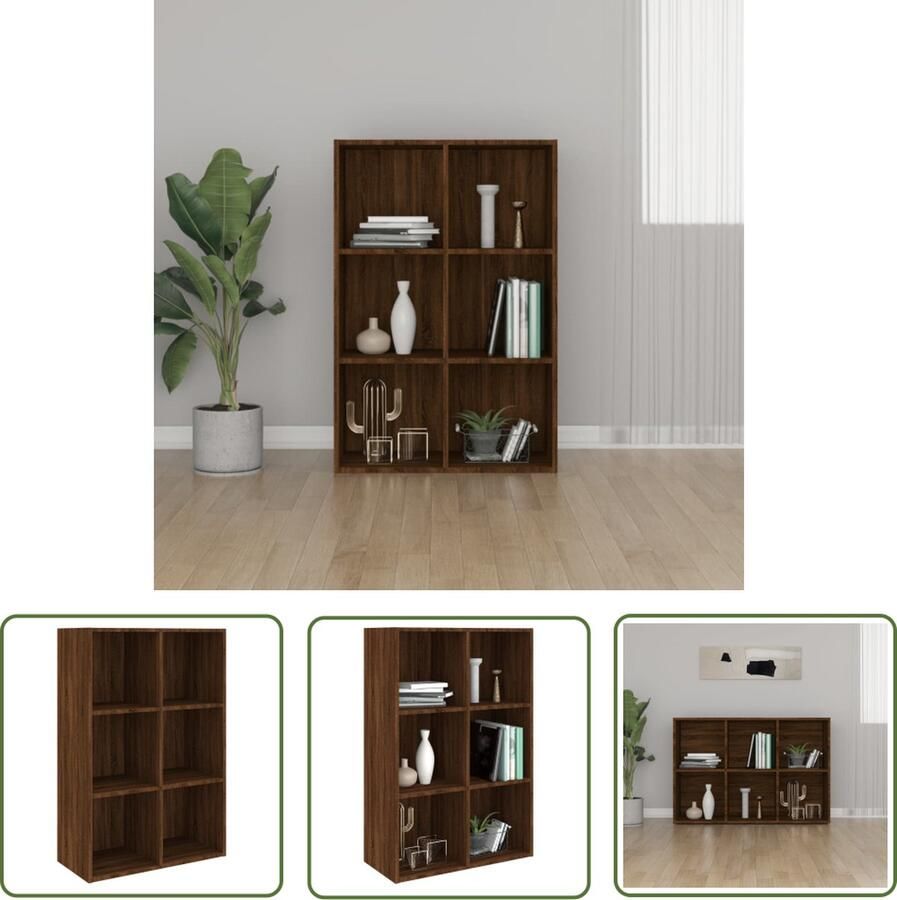 The Living Store Boekenkast 66x30x98 cm bewerkt hout bruin eikenkleur Boekenkast Houten Boekenkast Bruine Boekenkast Vintage Boekenkast Dressoir - Foto 2