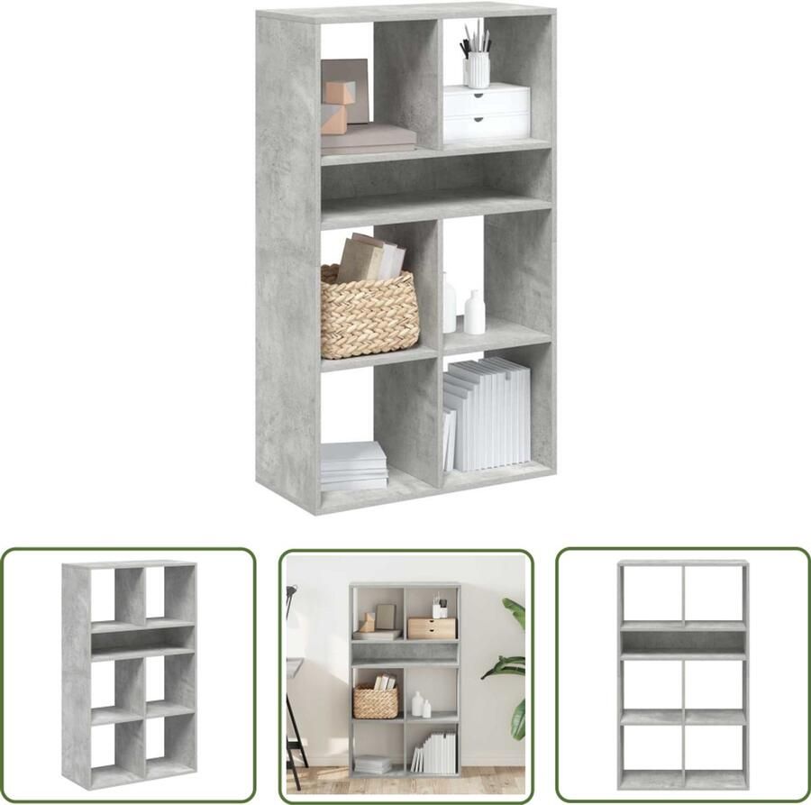 The Living Store Boekenkast 66x31x112 cm bewerkt hout betongrijs Boekenkast Houten Boekenkast Boekenrek Opslagoplossing Interieuraccessoires