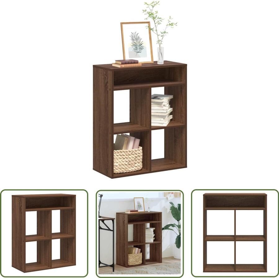The Living Store Boekenkast 66x31x80 cm bewerkt hout bruin eikenkleur Boekenkast Houten Boekenkast Bibliotheekkast Opslagruimte Woonaccessoires