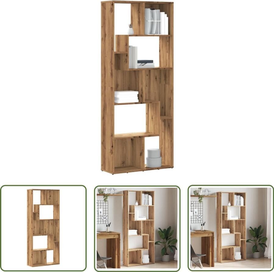 The Living Store Boekenkast 67x24x161 cm bewerkt hout artisanaal eikenkleurig Boekenkast Houten Boekenkast Eiken Boekenkast Opbergkast Wandkast