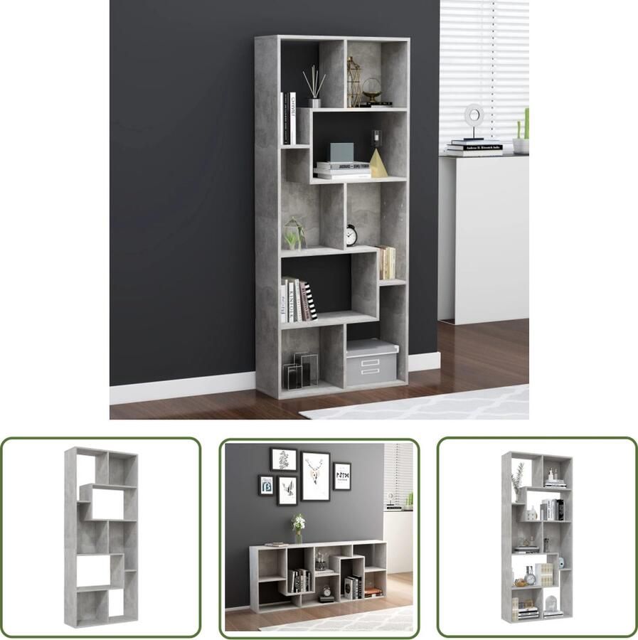 The Living Store Boekenkast 67x24x161 cm bewerkt hout betongrijs Boekenkast Houten Boekenkast Grijze Boekenkast Vintage Boekenkast Industriële Boekenkast - Foto 2