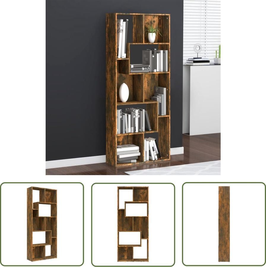 The Living Store Boekenkast Smoked Oak 67x24x161 cm Praktisch en veelzijdig meubel Boekenkast Houten Boekenkast Bruine Boekenkast Vintage Boekenkast Industriële Boekenkast - Foto 2