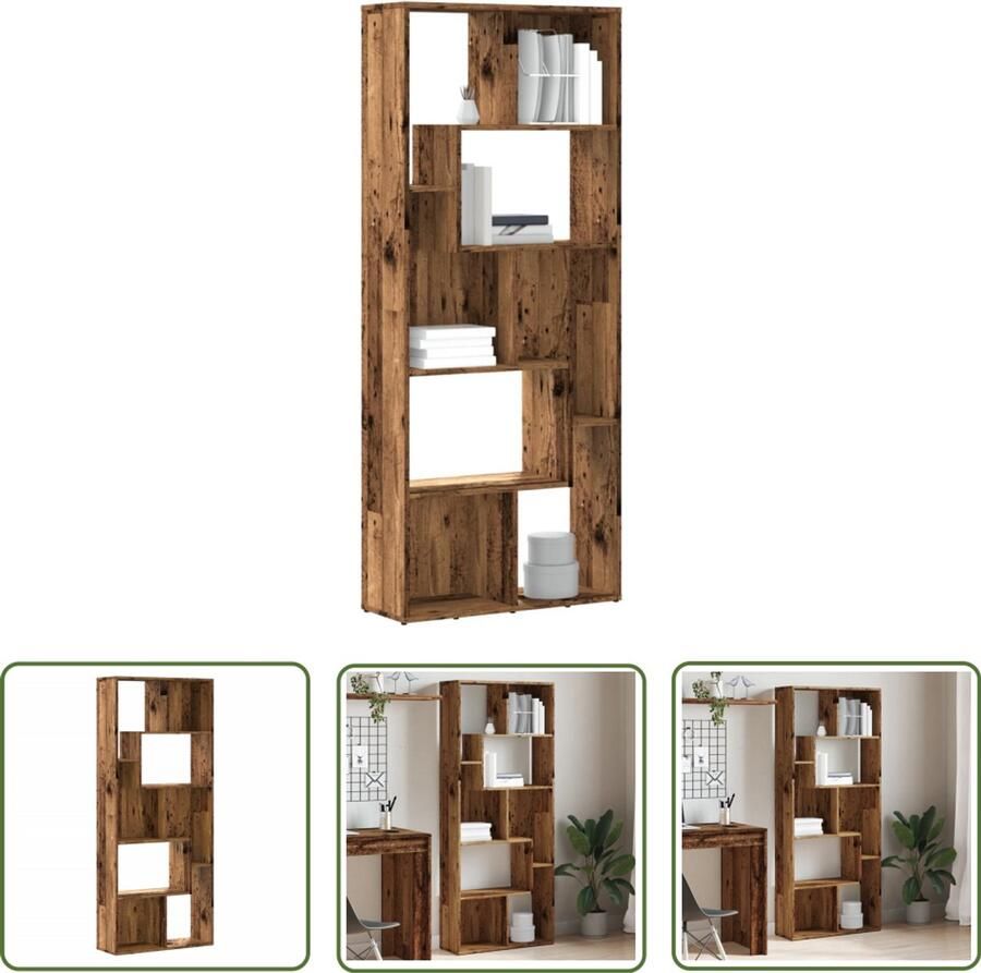 The Living Store Boekenkast 67x24x161 cm bewerkt hout oud houtkleurig Boekenkast Houten Boekenkast Vintage Boekenkast Bibliotheekkast Opbergkast