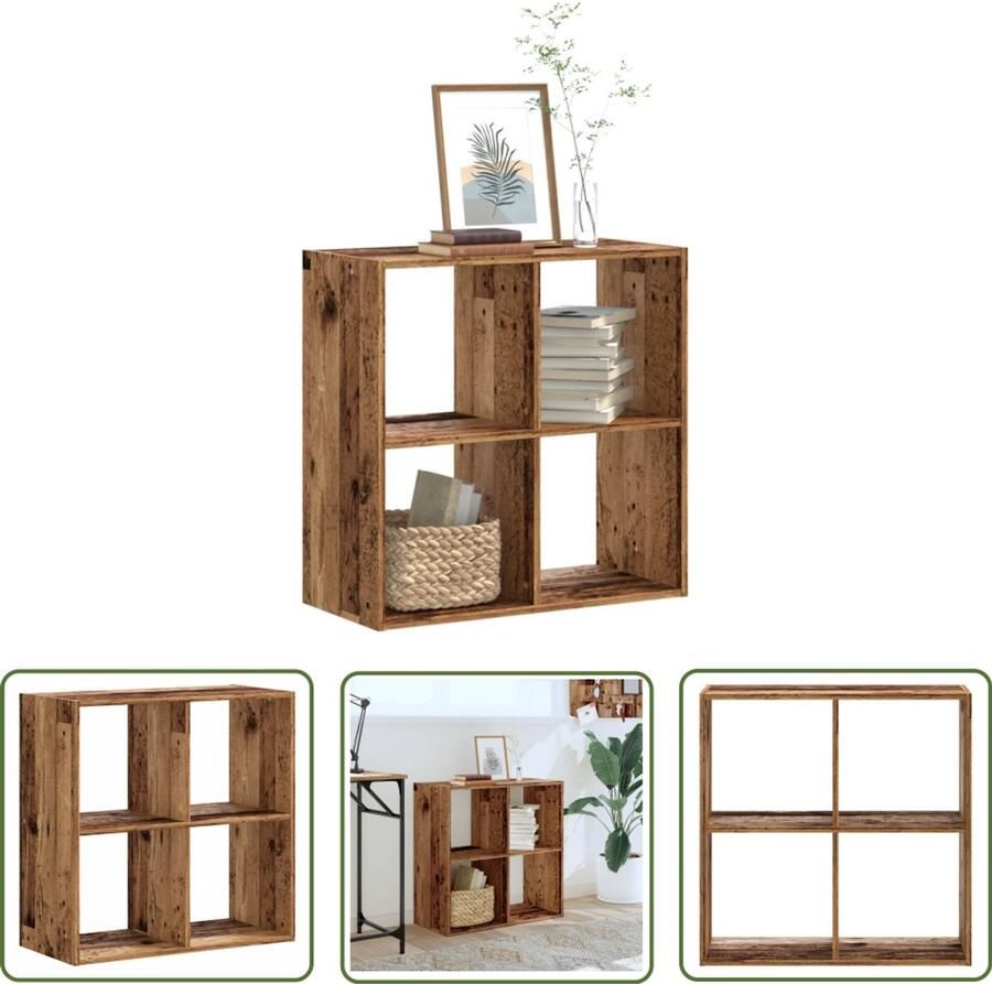 The Living Store Boekenkast 68 5x32x68 5 cm bewerkt hout oud houtkleurig Boekenkast Houten Boekenkast Vintage Boekenkast Bibliotheekkast Opslagoplossing