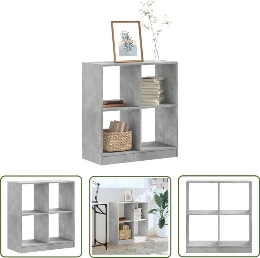 The Living Store Boekenkast 68 5x32x75 cm bewerkt hout betongrijs Boekenkast Houten Boekenkast Betonnen Boekenkast Grijze Boekenkast Opbergkast