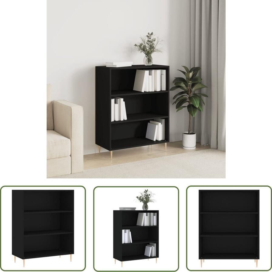 The Living Store Boekenkast Zwart 69.5 x 32.5 x 90 cm Metalen Voeten Boekenkast Houten Boekenkast Zwarte Boekenkast Modern Design Boekenkast Boekenplank - Foto 2
