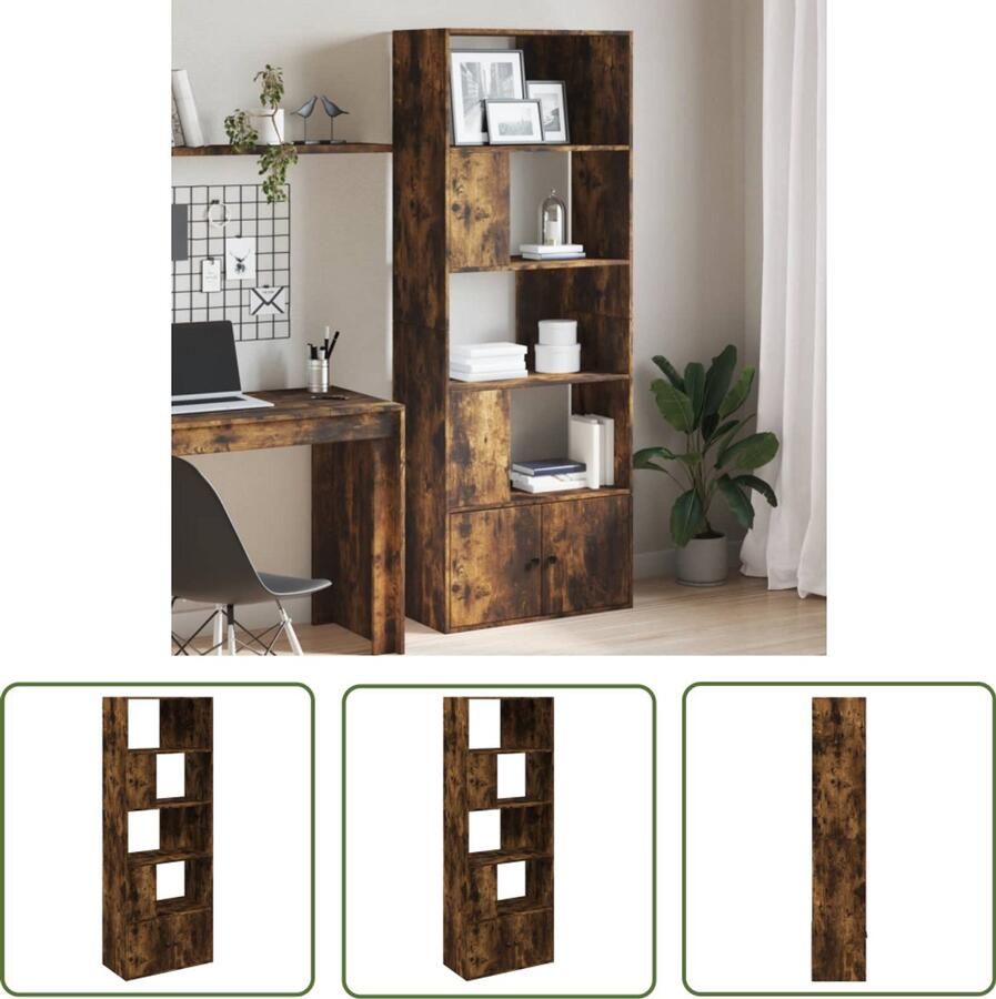 The Living Store Boekenkast 70x36x189 cm bewerkt hout gerookt eikenkleurig Boekenkast Houten Boekenkast Bruine Boekenkast Vintage Boekenkast Multifunctionele Boekenkast