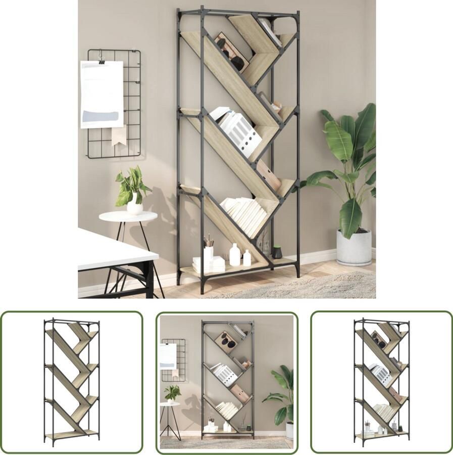 The Living Store Boekenkast 79x30x180 cm bewerkt hout en metaal sonoma eiken Boekenkast Houten Boekenkast Bruine Boekenkast Vintage Boekenkast Design Boekenkast - Foto 2