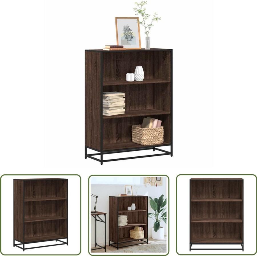 The Living Store Boekenkast 80 5x35x107 5 cm bewerkt hout bruin eikenkleur Boekenkast Houten Boekenkast Industrieel Boekenrek Opbergkast Bibliotheekkast